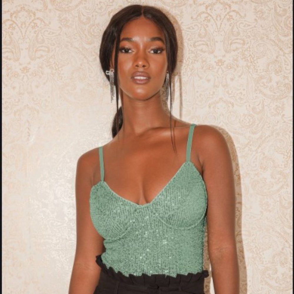 Behind the Sequins Mint Green Sequin Bodysuit